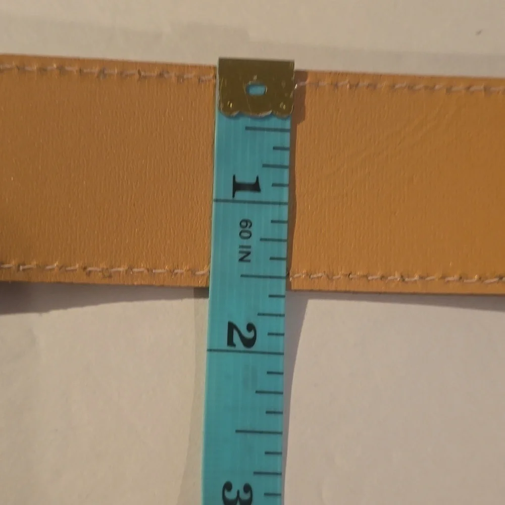 Vintage Leana Shop Mens TAN Leather Belt unique Gold Buckle New  Sz.2X